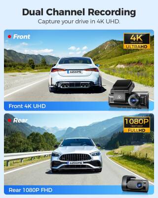 Azdome M550 Pro 4K+1080P Araç Kamerası Ön ve Arka 3.18'' IPS Ekranlı Araç Kamerası 5 Ghz Wi-Fi Gps 150 ° Fov Araç Kamerası Wdr Gece Görüşü (Azdome Türkiye Garantili) - 5