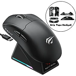 Havit M5 PRO Superlight Kablosuz Gaming Mouse - 30.000 DPI PAW3950 Sensör - RGB Şarj Standlı - TFT Ekranlı - HAVIT